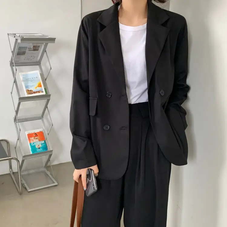 Women's Khaki Draped Loose Suit Jacket Mid-Length — feature 11