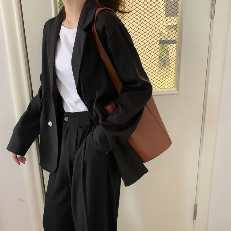 Women's Khaki Draped Loose Suit Jacket Mid-Length — feature 12