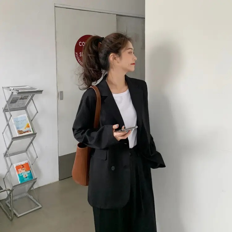 Women's Khaki Draped Loose Suit Jacket Mid-Length — feature 14