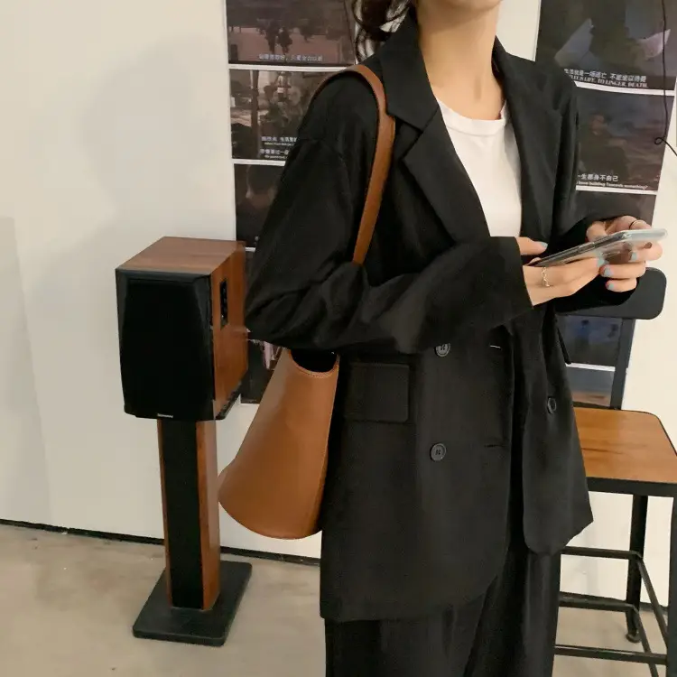 Women's Khaki Draped Loose Suit Jacket Mid-Length — feature 18