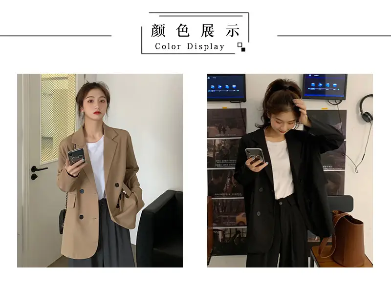 Women's Khaki Draped Loose Suit Jacket Mid-Length — feature 2