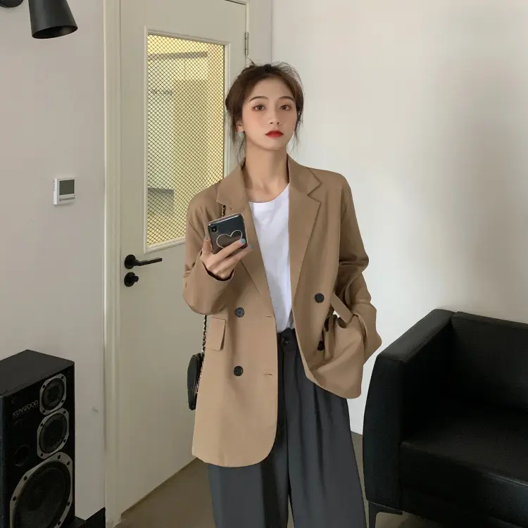 Women's Khaki Draped Loose Suit Jacket Mid-Length — feature 6