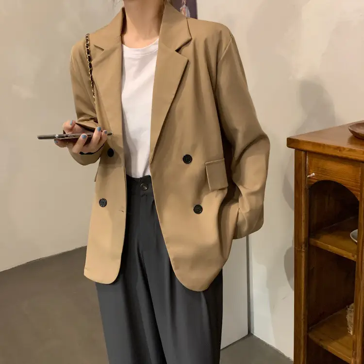 Women's Khaki Draped Loose Suit Jacket Mid-Length — feature 8