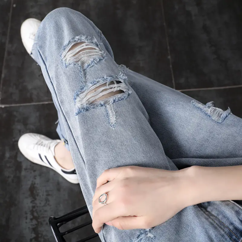 Women Ripped Cropped Jeans Plus Size Slimming - Image 4