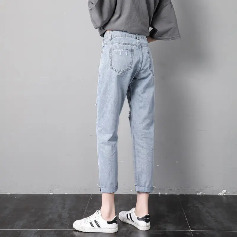 Women Ripped Cropped Jeans Plus Size Slimming - Image 5