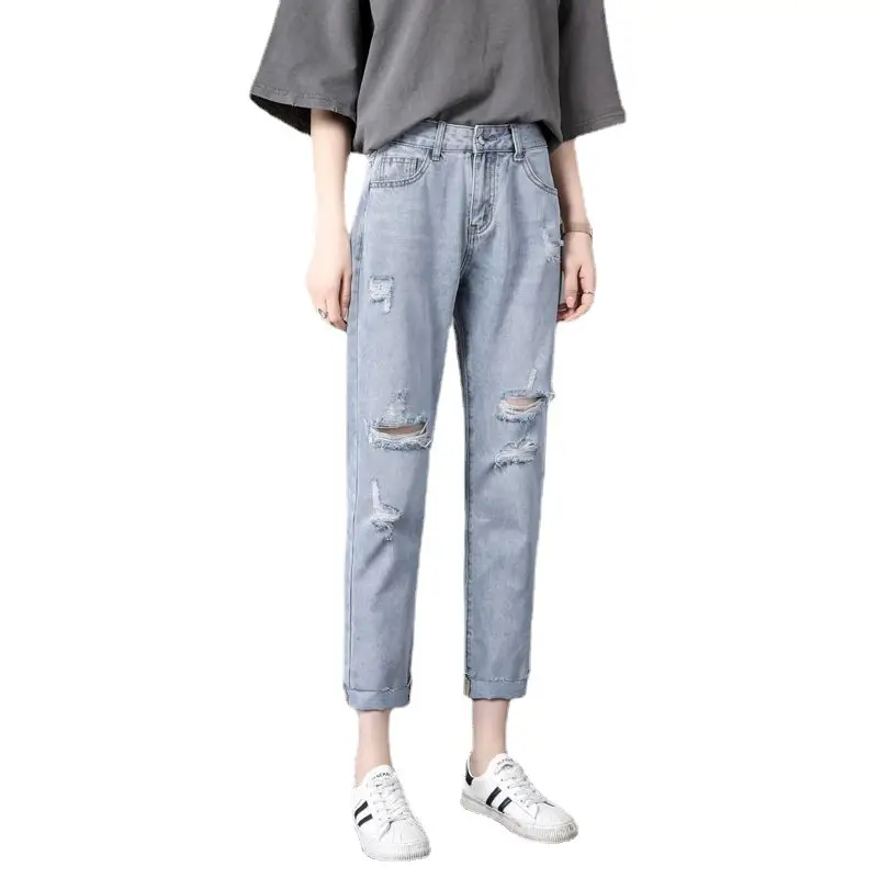 Women Ripped Cropped Jeans Plus Size Slimming - Image 6