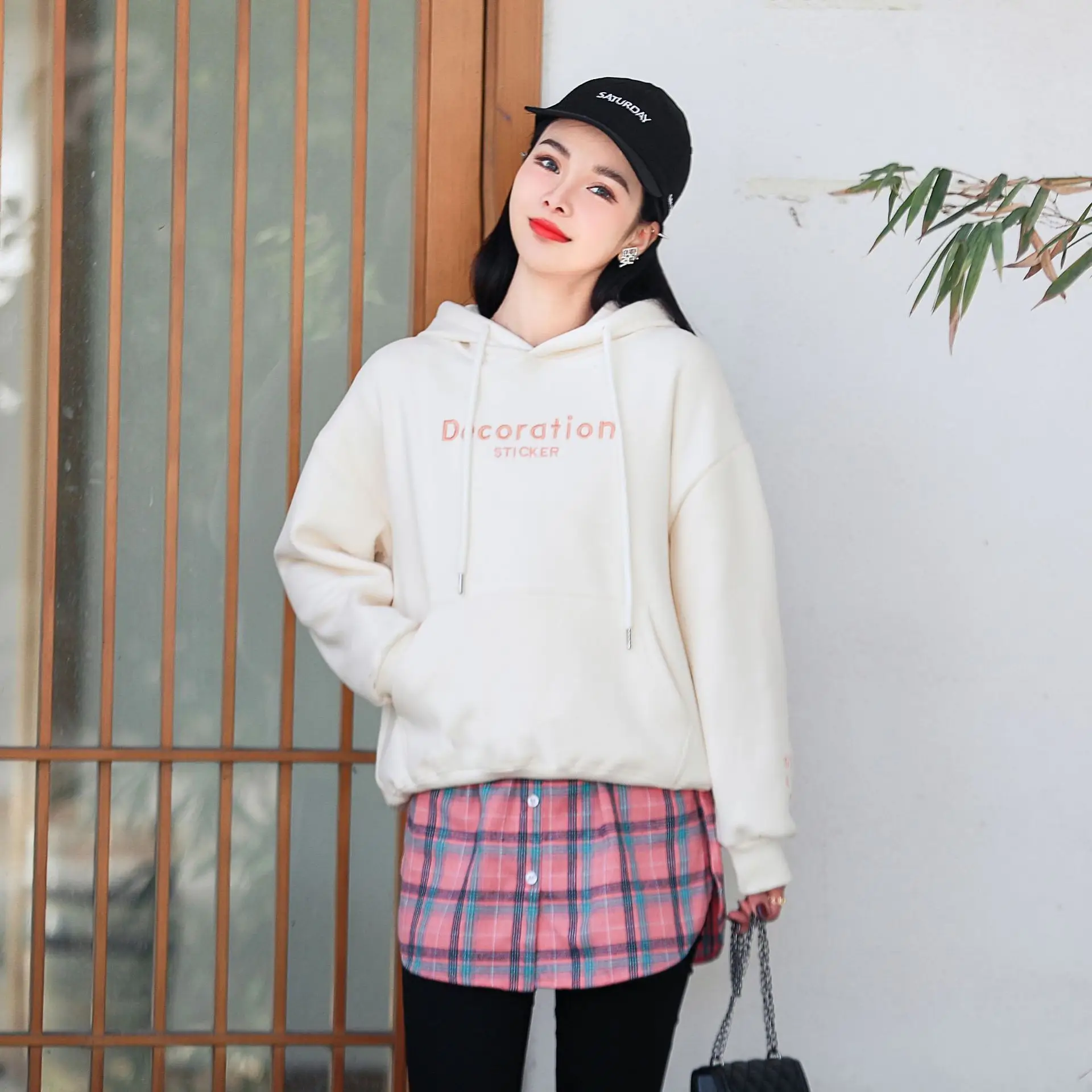 Women White Dope Raincoat Plaid Fake Hem Skirt Set - Image 8
