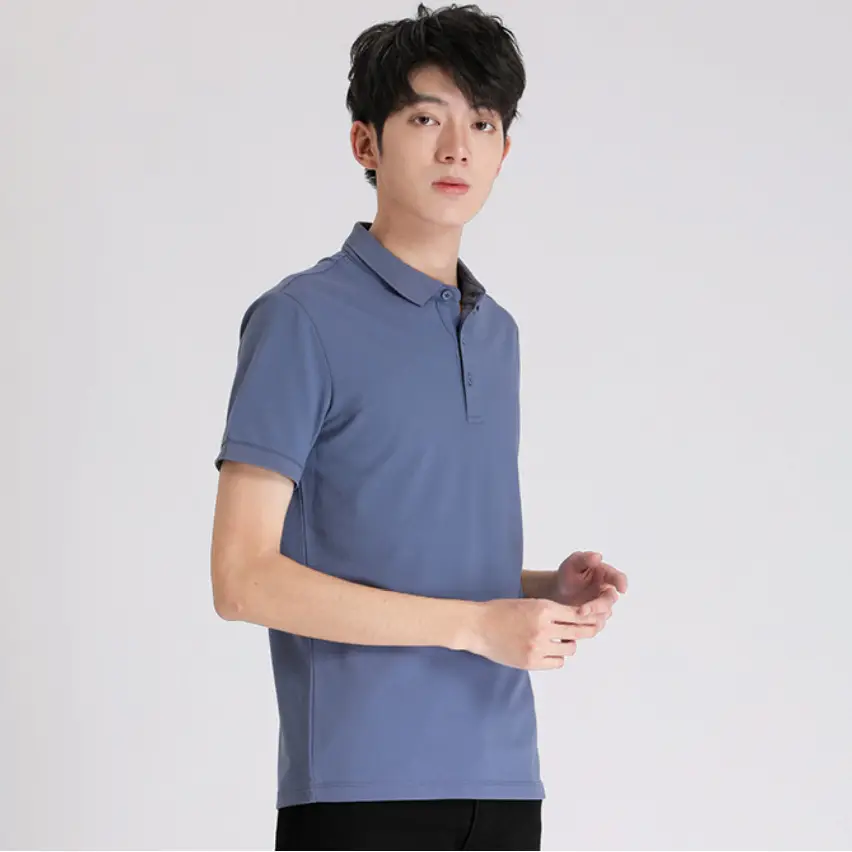 Men Silk-Screened Polo Shirt Blue Short Sleeve - Image 6