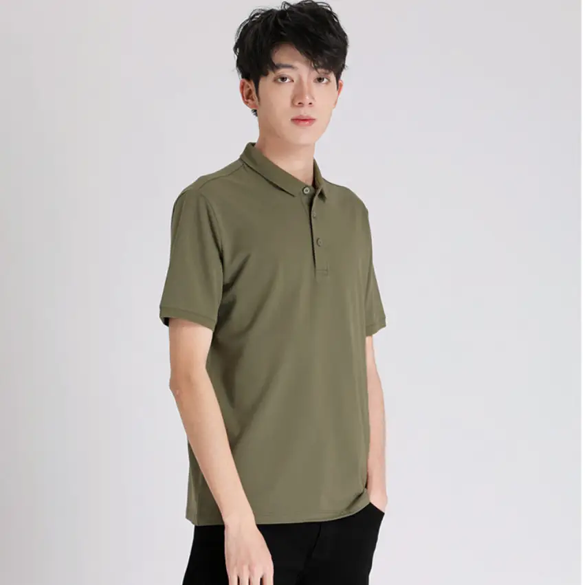 Men Silk-Screened Polo Shirt Blue Short Sleeve - Image 7