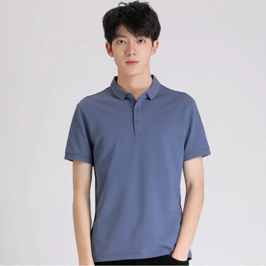 Men Silk-Screened Polo Shirt Blue Short Sleeve - Image 8