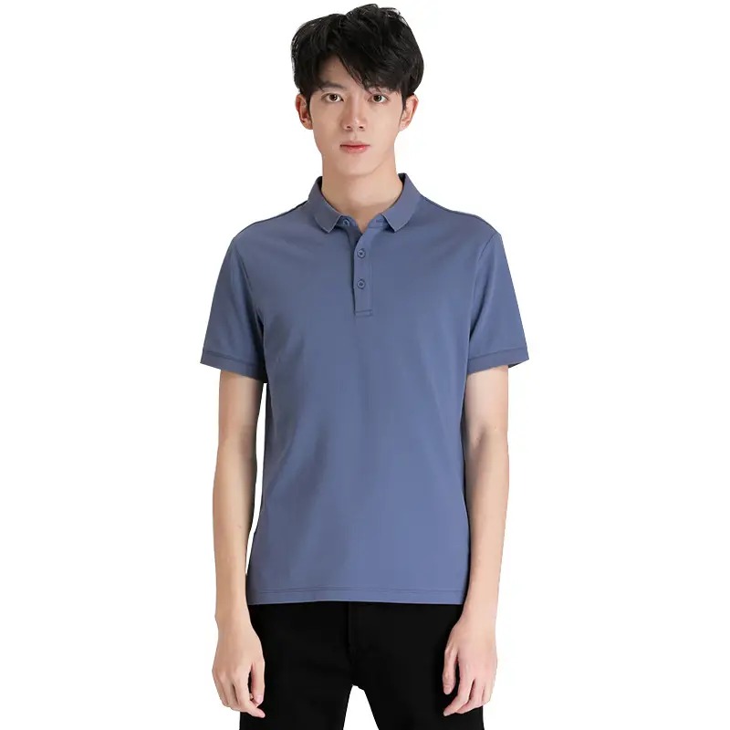 Men Silk-Screened Polo Shirt Blue Short Sleeve - Image 9