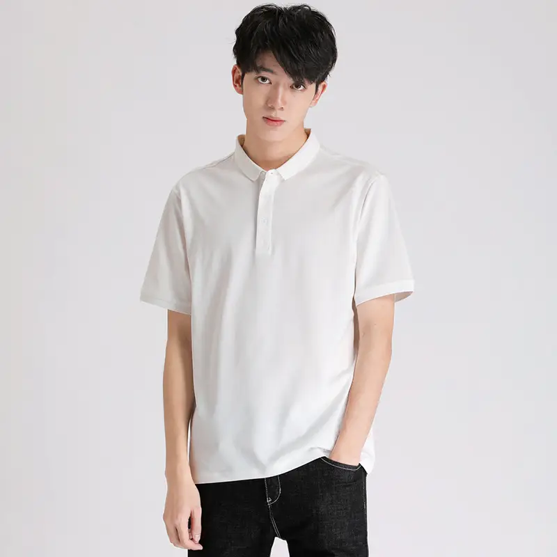 Men Silk-Screened Polo Shirt Blue Short Sleeve - Image 3