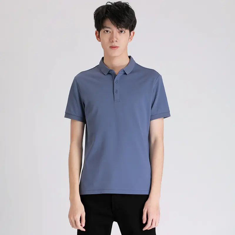 Men Silk-Screened Polo Shirt Blue Short Sleeve - Image 4