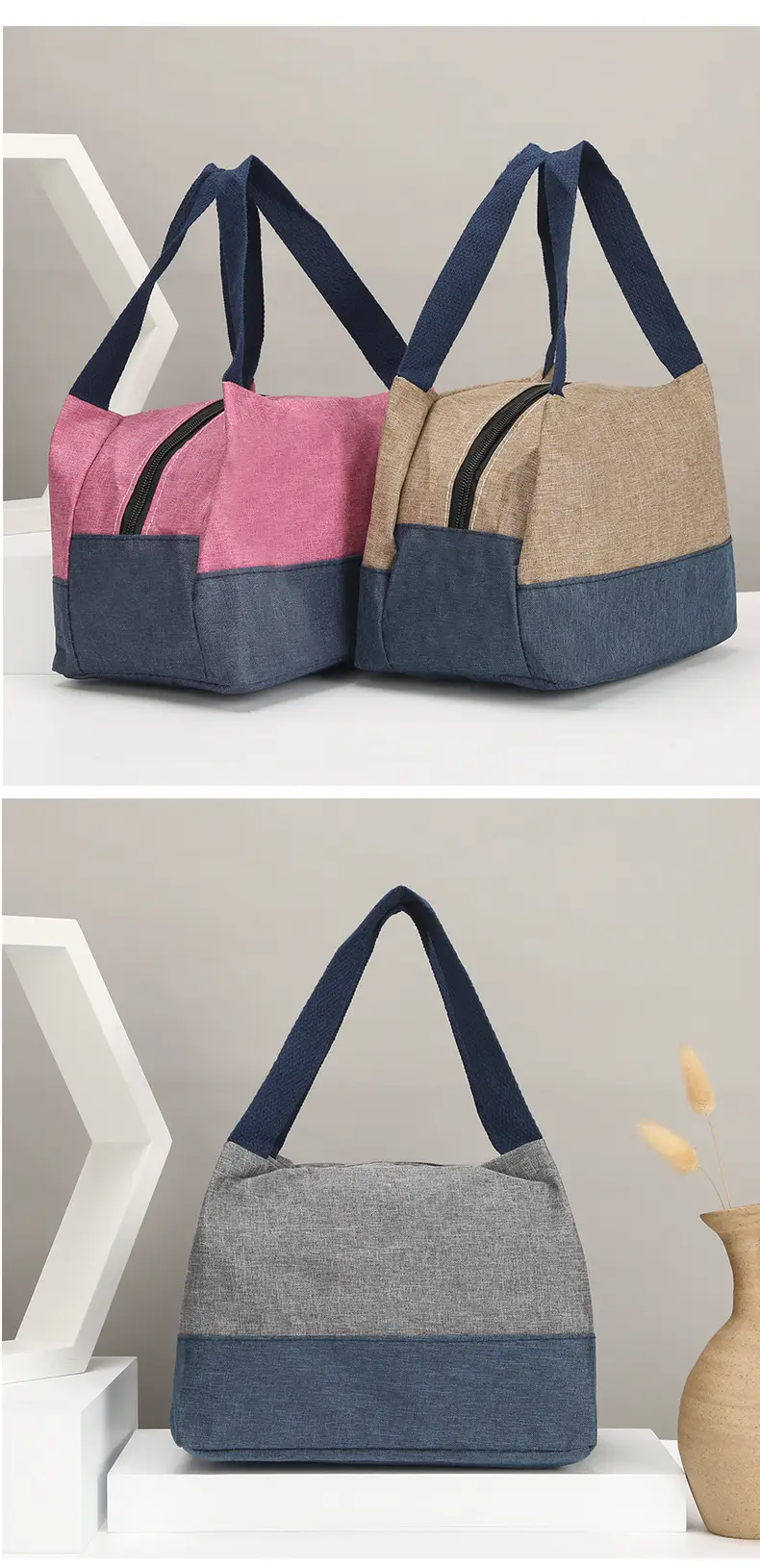 Women's Multi-Purpose Canvas Lunch Bag Pink Blue — feature 14
