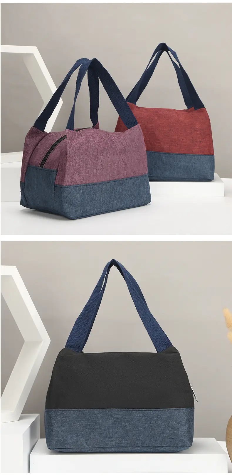 Women's Multi-Purpose Canvas Lunch Bag Pink Blue — feature 15