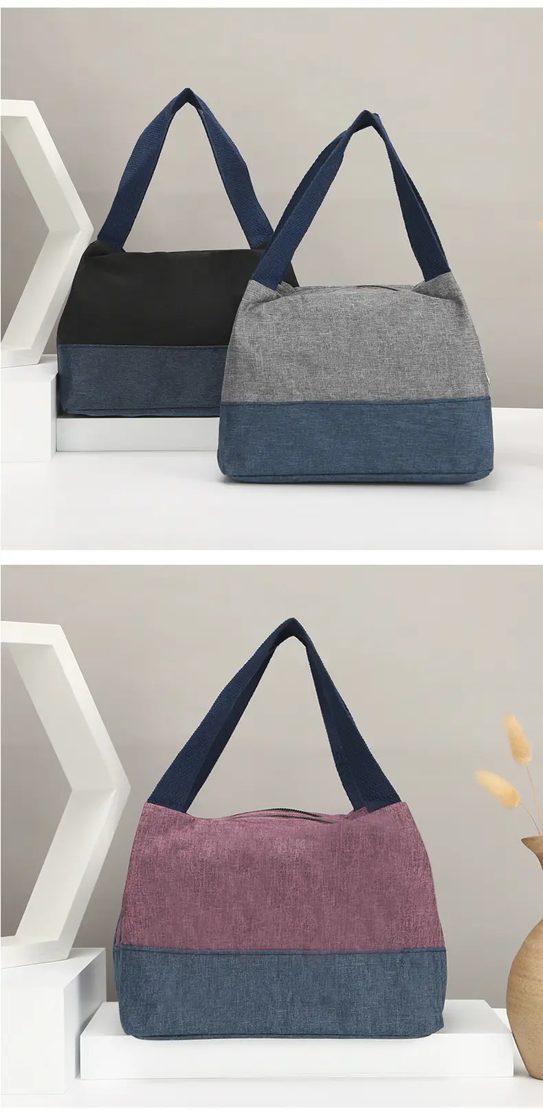 Women's Multi-Purpose Canvas Lunch Bag Pink Blue — feature 16