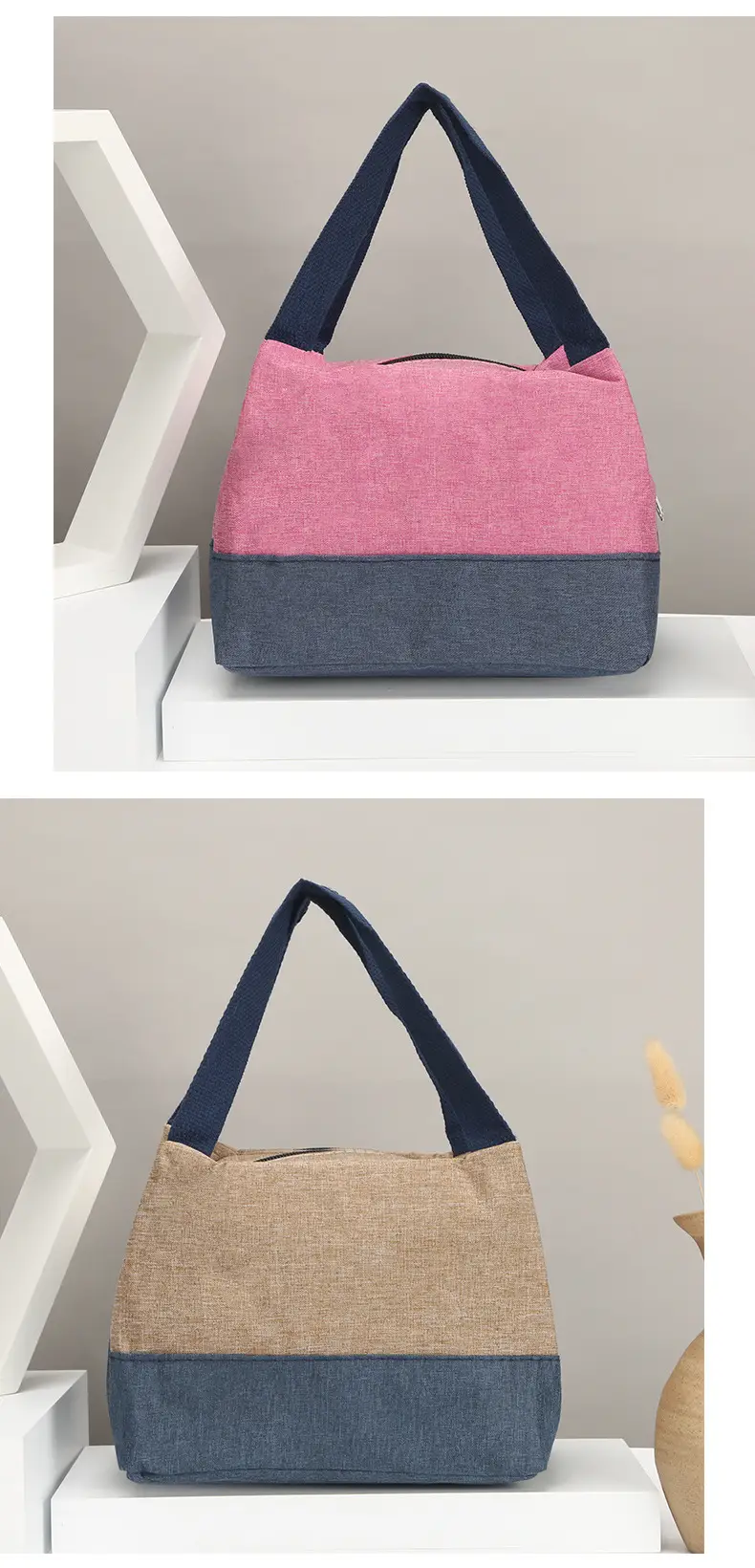 Women's Multi-Purpose Canvas Lunch Bag Pink Blue — feature 17