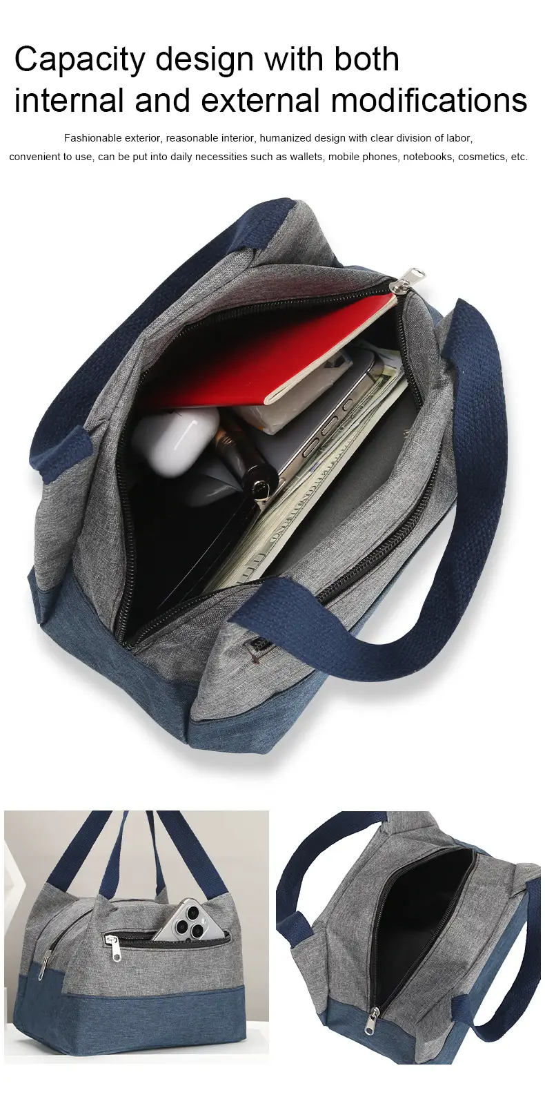 Women's Multi-Purpose Canvas Lunch Bag Pink Blue — feature 6