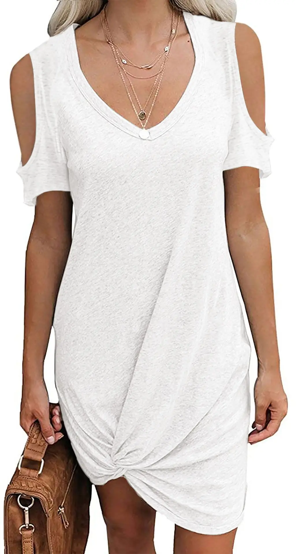 Women's 2026 Twist T-Shirt Dress Short Sleeve Off-Shoulder Grey - Image 9