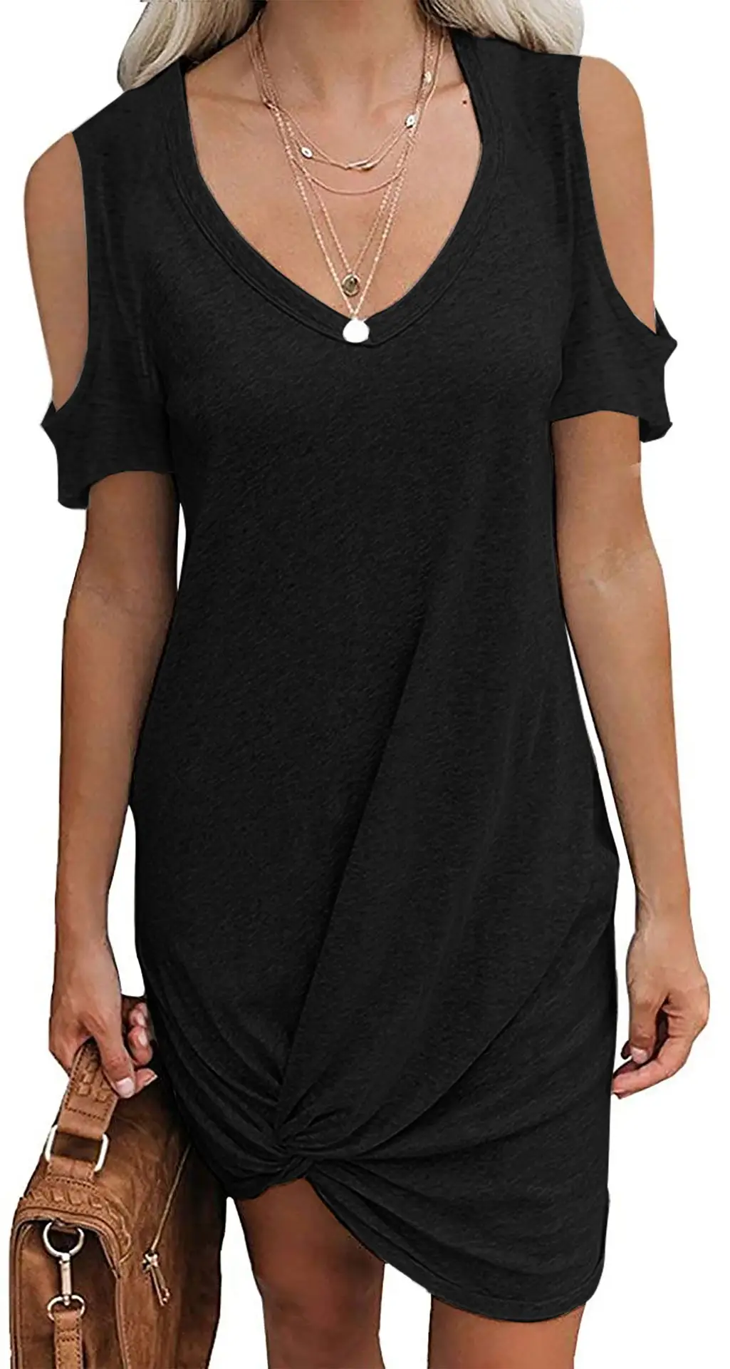 Women's 2026 Twist T-Shirt Dress Short Sleeve Off-Shoulder Grey - Image 2