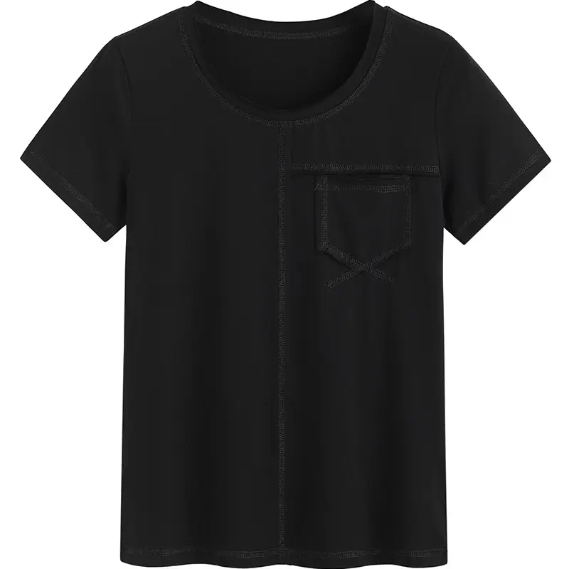 Black Short Sleeve T-Shirt with Flap Pocket - Image 9