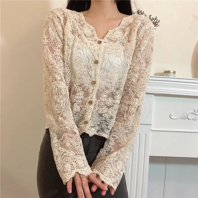 New Lace Hollow V-Neck Cardigan Top for Women - Image 6