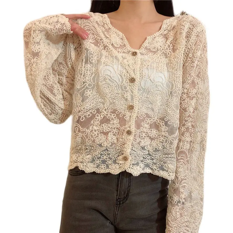 New Lace Hollow V-Neck Cardigan Top for Women - Image 7