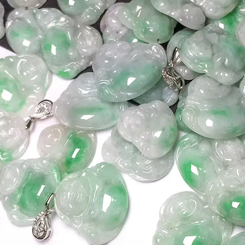 Natural Jade Buddha Pendant Necklace Green White Peace Buckle - Image 4