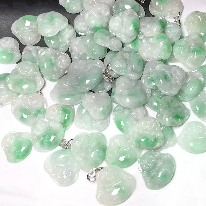 Natural Jade Buddha Pendant Necklace Green White Peace Buckle — feature 59