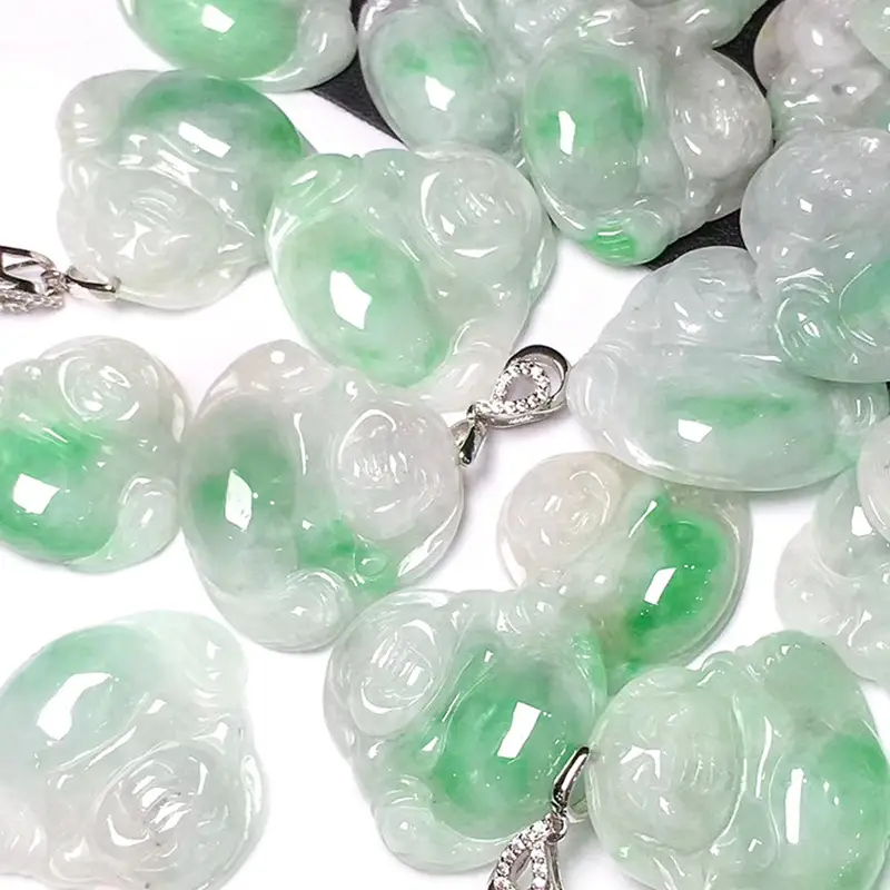 Natural Jade Buddha Pendant Necklace Green White Peace Buckle — feature 61