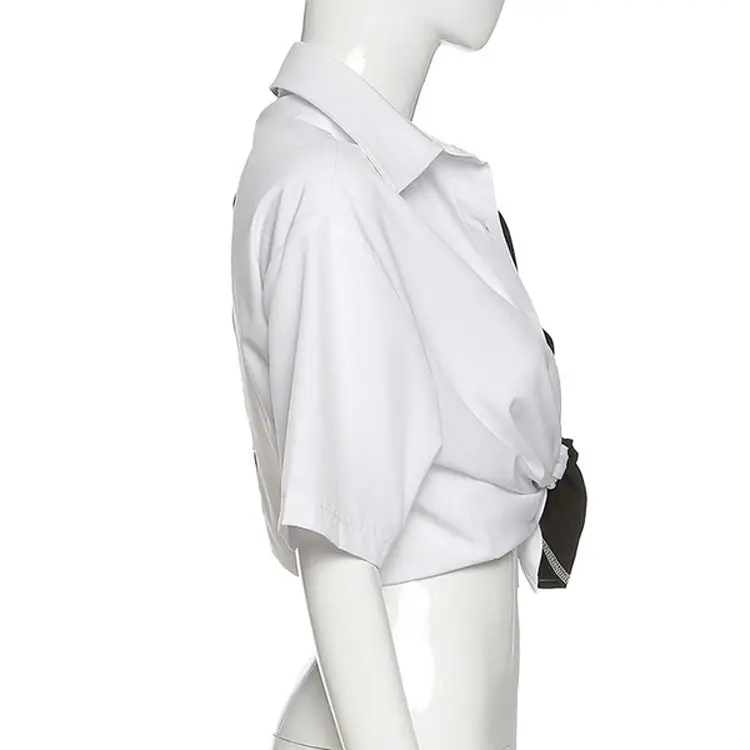 White Lapel T-Shirt for Women 2024 Cross Border