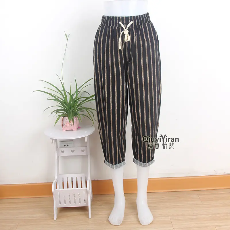 Loose Fitting Plaid Cropped Pants High Waist