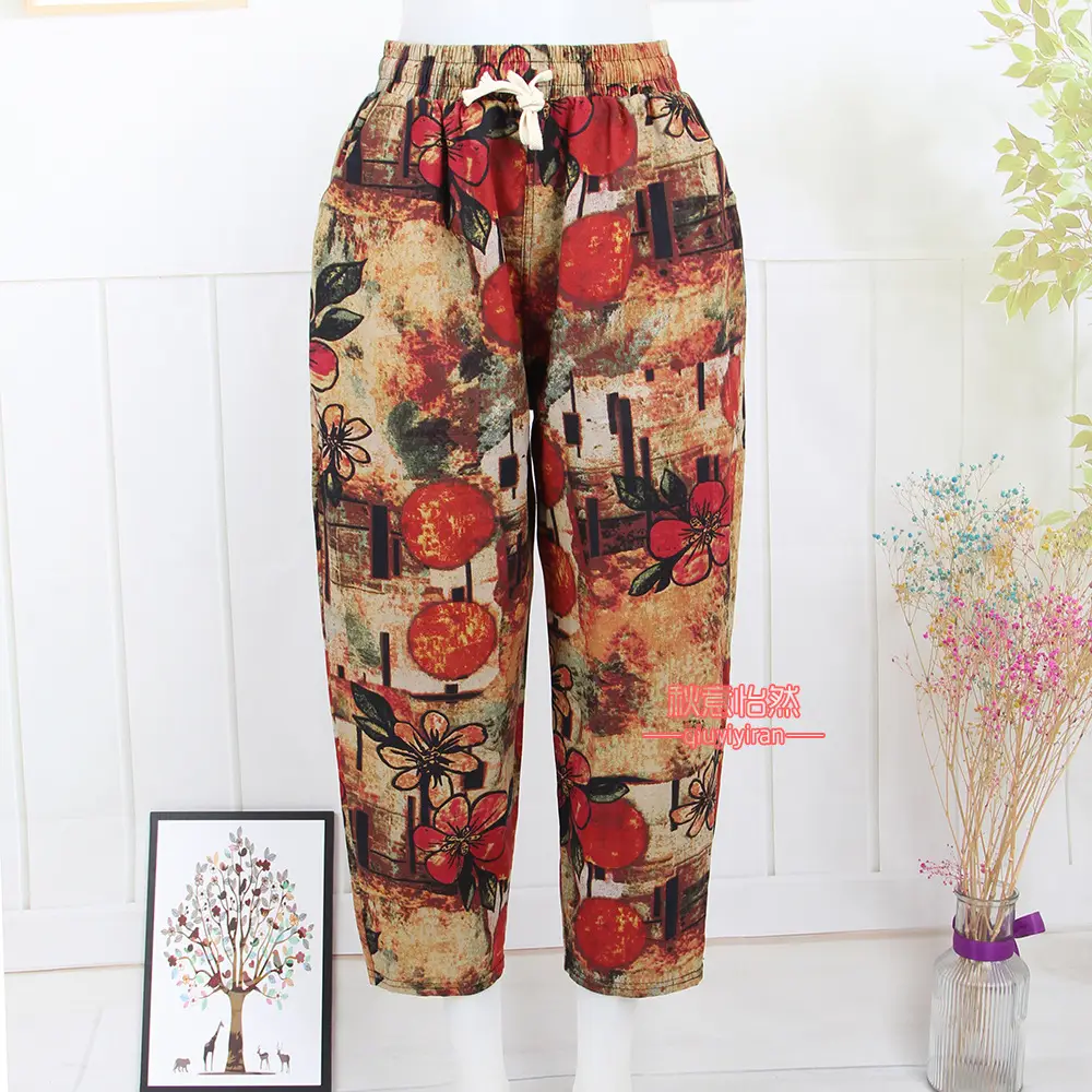 Loose Fitting Plaid Cropped Pants High Waist