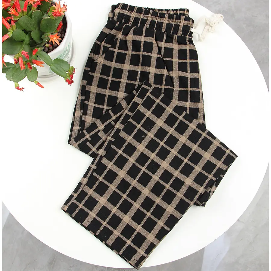 Loose Fitting Plaid Cropped Pants High Waist