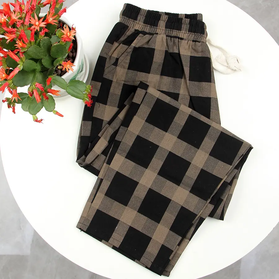 Loose Fitting Plaid Cropped Pants High Waist