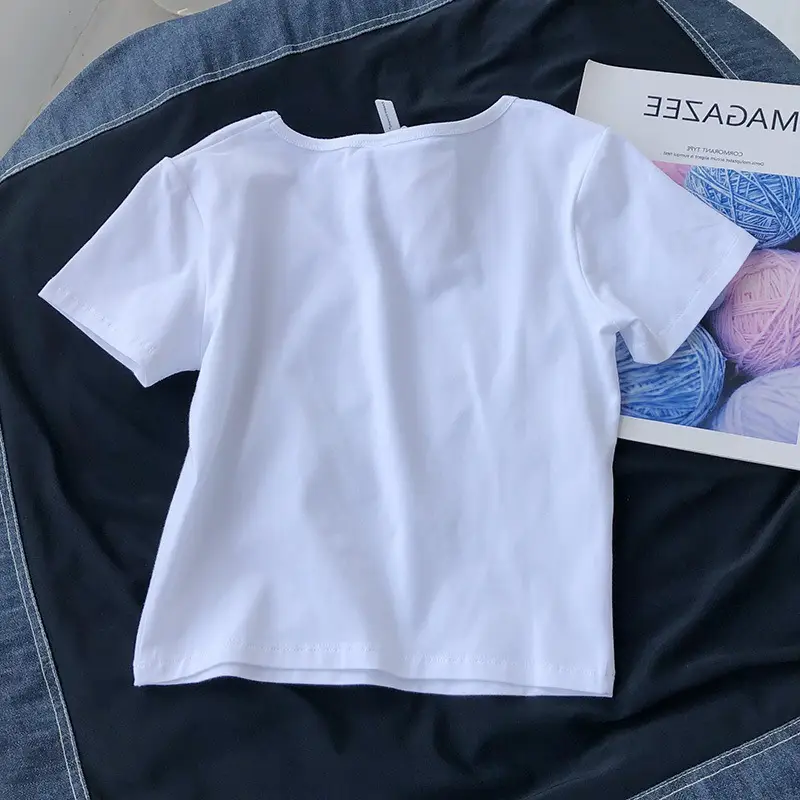 Women V-Neck Short Sleeve T-Shirt White 2025 - Image 6