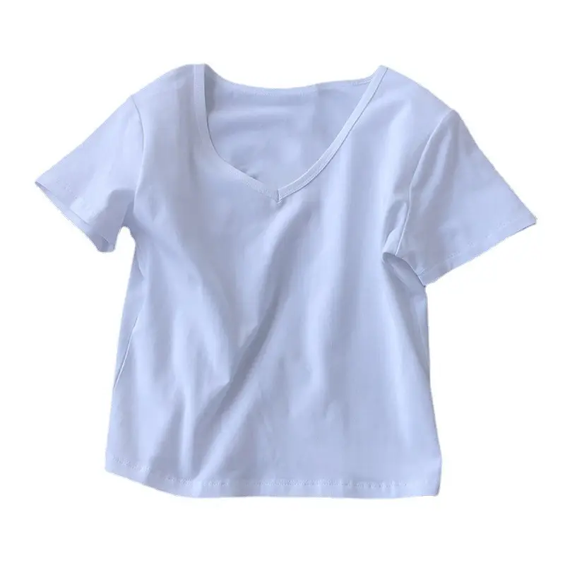 Women V-Neck Short Sleeve T-Shirt White 2025 - Image 9