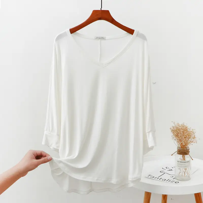Women V-Neck Loose T-Shirt Brown Plus Size - Image 4