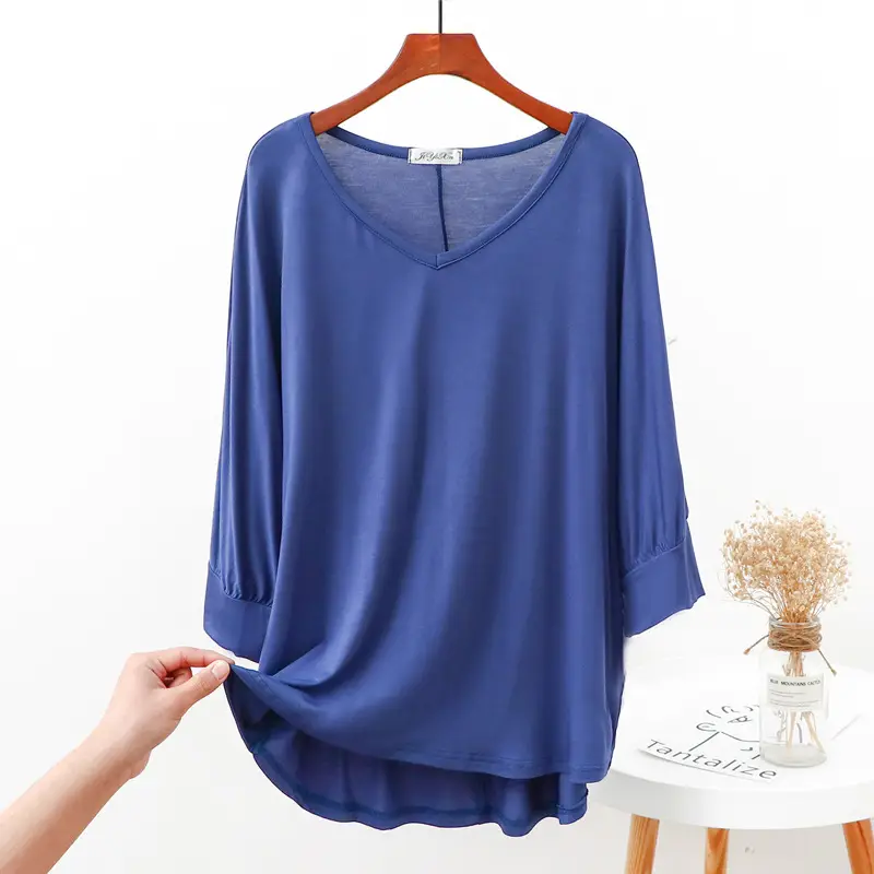 Women V-Neck Loose T-Shirt Brown Plus Size - Image 7