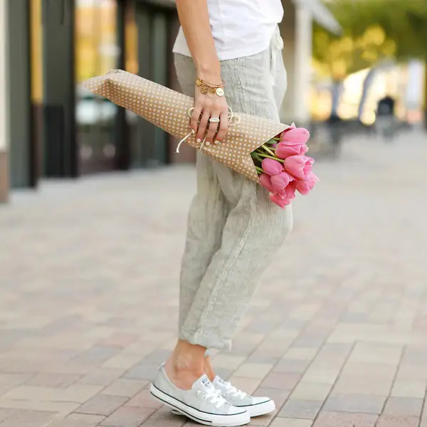Green Drawstring Elastic Waist Cotton Linen Pants