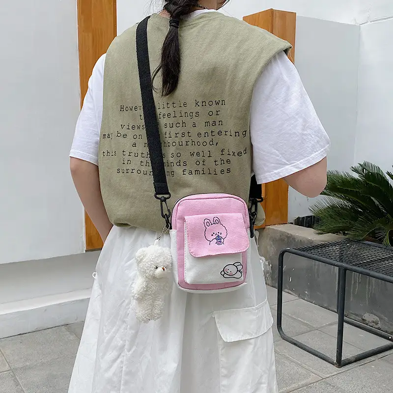 Pink Korean Style Bear Crossbody Bag for Girls - Image 6