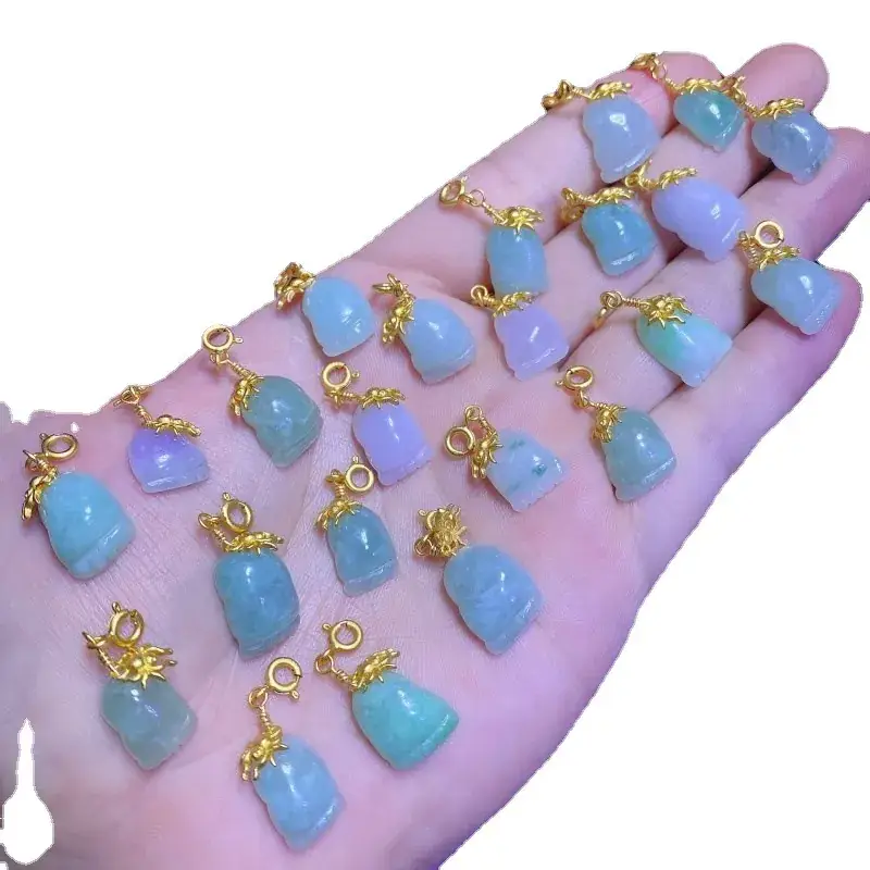 Burmese Jade Bell Bracelets Blue Gold Set