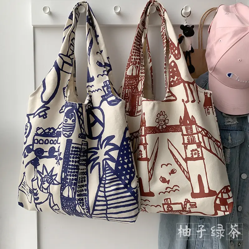 Cross-border 2025 new one-shoulder canvas bag for female students to pack books in class literary large capacity cute ins portable - Image 7