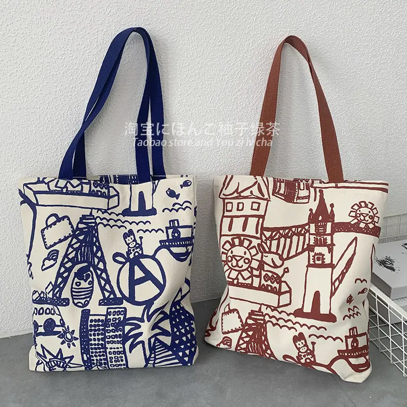 Cross-border 2025 new one-shoulder canvas bag for female students to pack books in class literary large capacity cute ins portable - Image 8