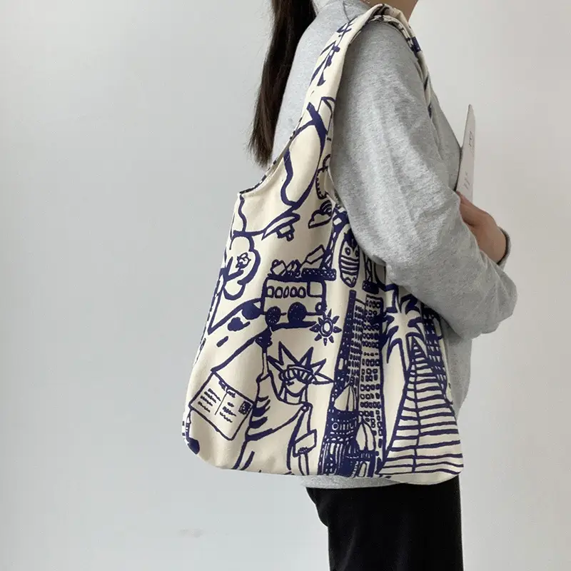 Cross-border 2025 new one-shoulder canvas bag for female students to pack books in class literary large capacity cute ins portable — feature 12