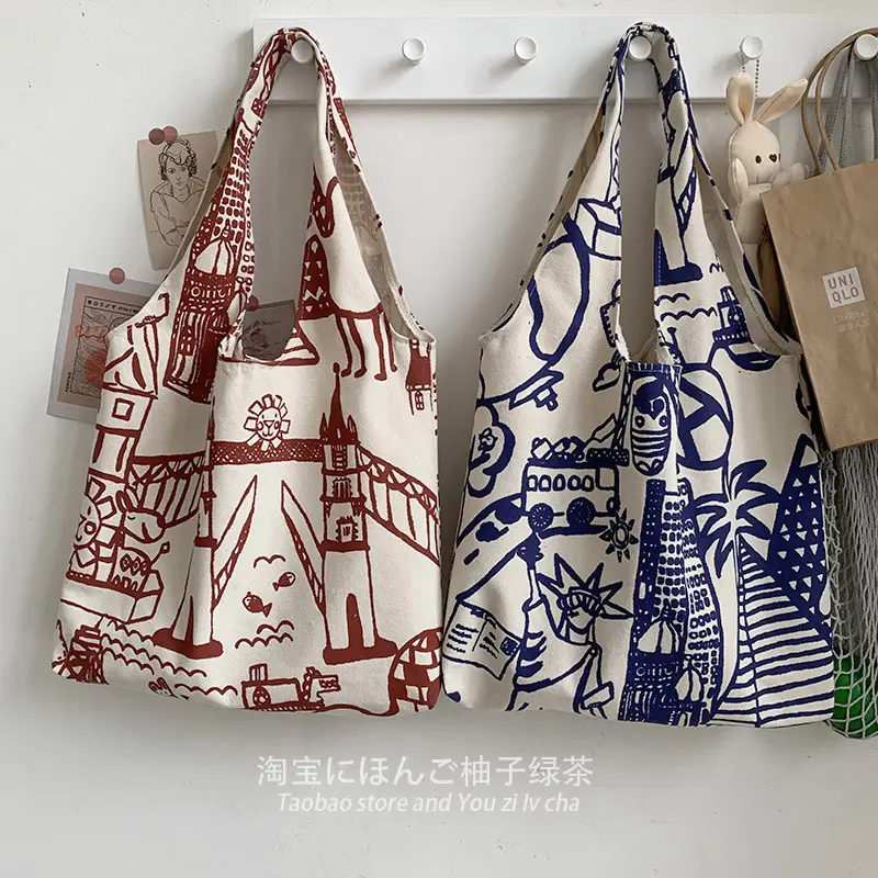 Cross-border 2025 new one-shoulder canvas bag for female students to pack books in class literary large capacity cute ins portable — feature 14