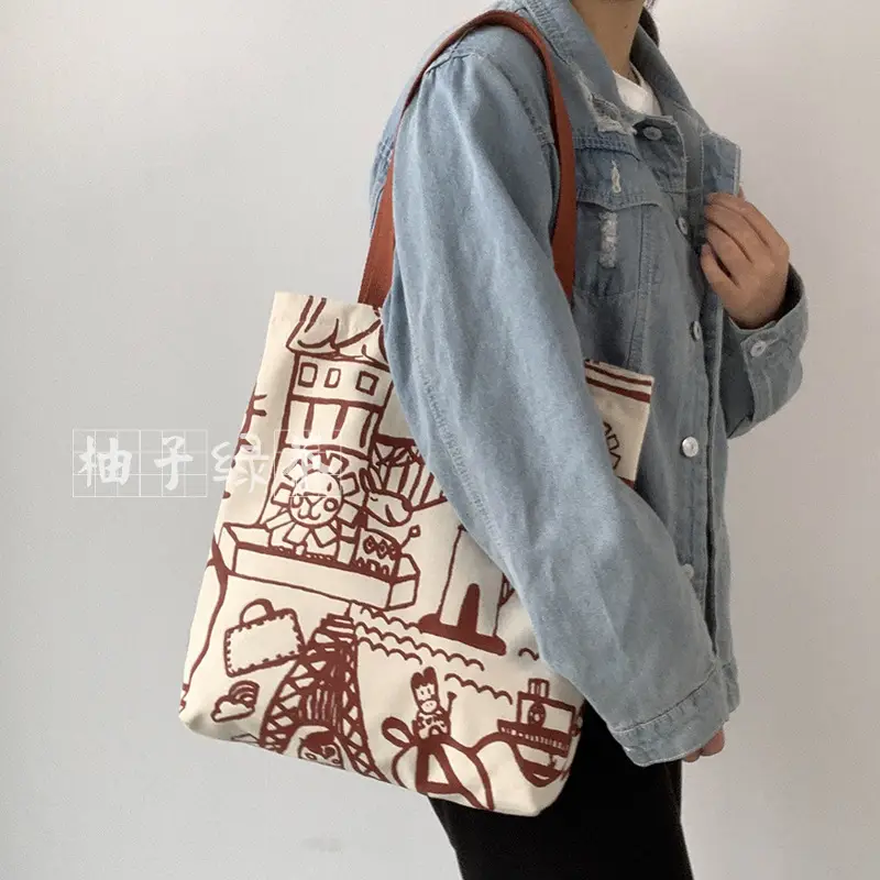 Cross-border 2025 new one-shoulder canvas bag for female students to pack books in class literary large capacity cute ins portable — feature 22