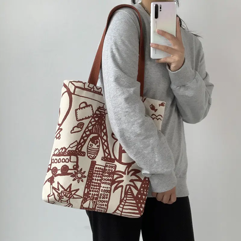 Cross-border 2025 new one-shoulder canvas bag for female students to pack books in class literary large capacity cute ins portable — feature 27