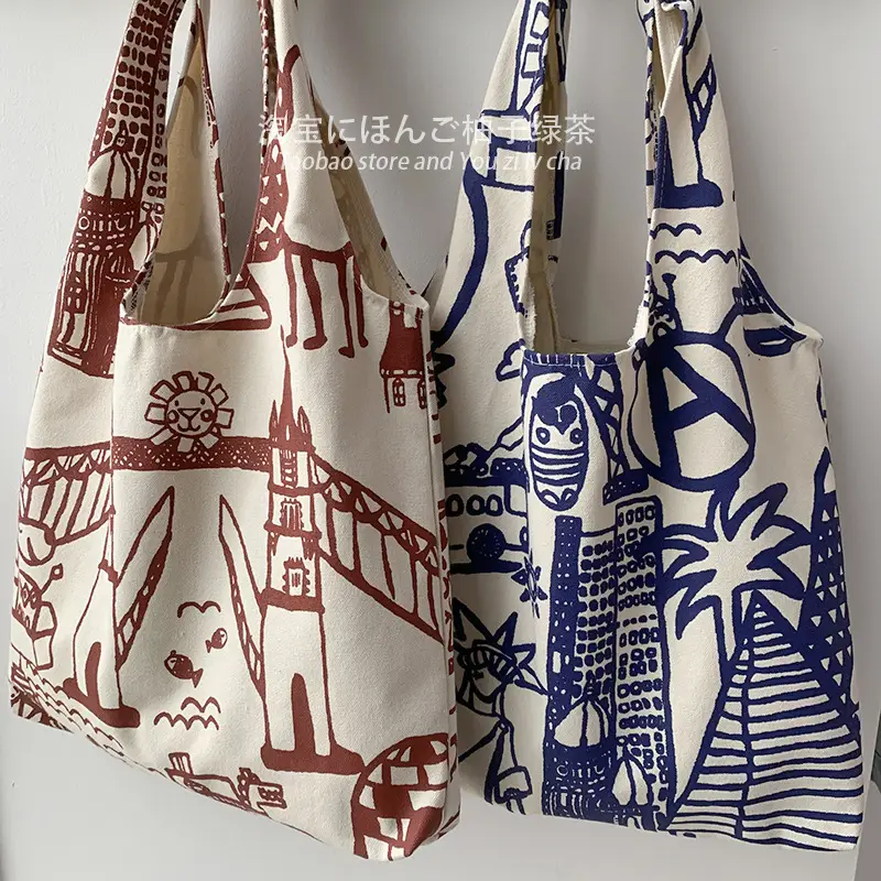 Cross-border 2025 new one-shoulder canvas bag for female students to pack books in class literary large capacity cute ins portable — feature 4