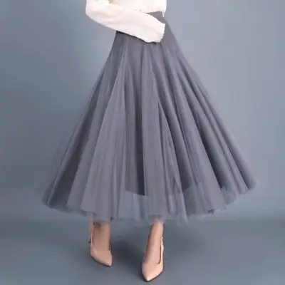 2024 Mesh Pleated Skirt Mid Length Slim Fit Brown - Image 10